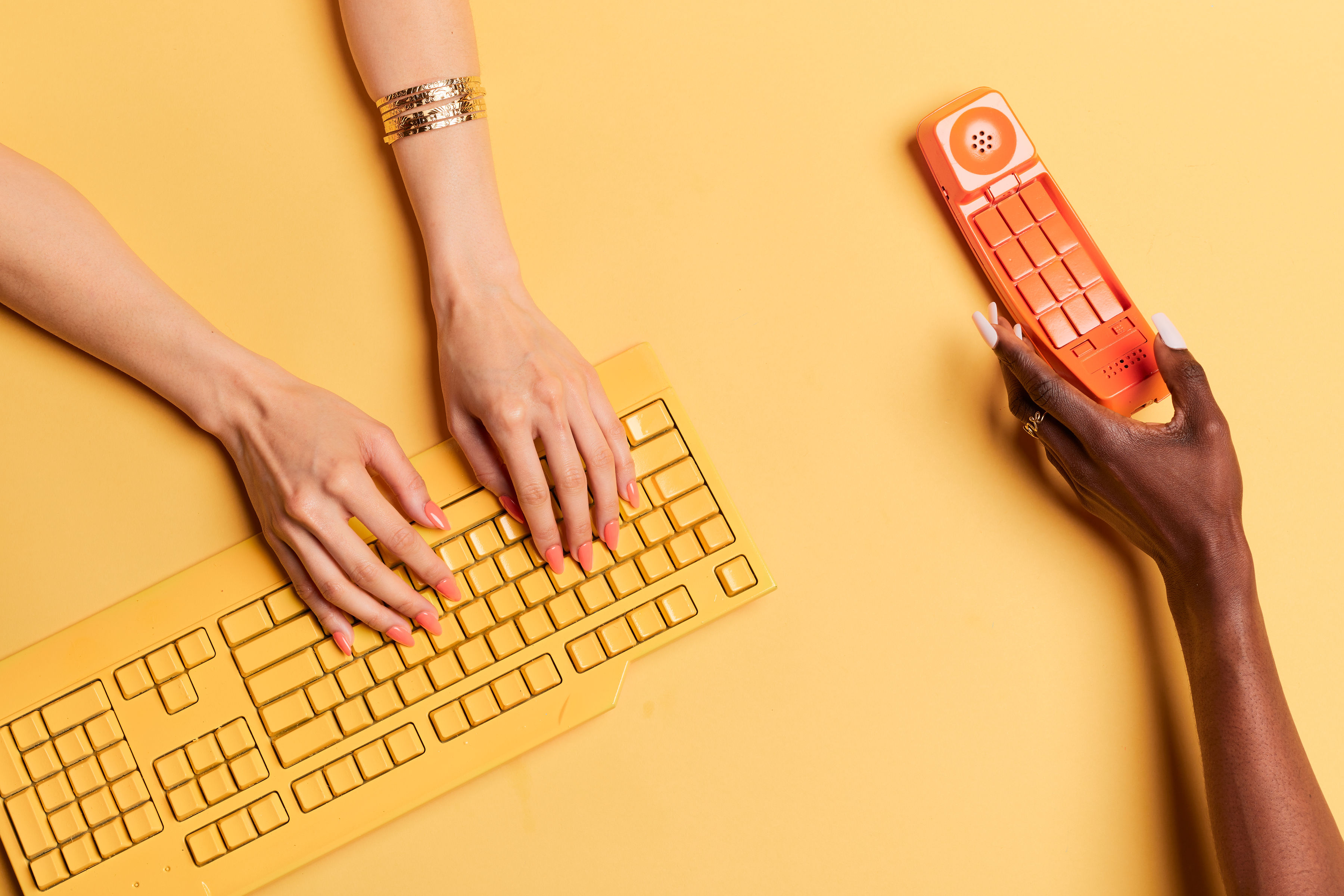 colorful still life with people and technology