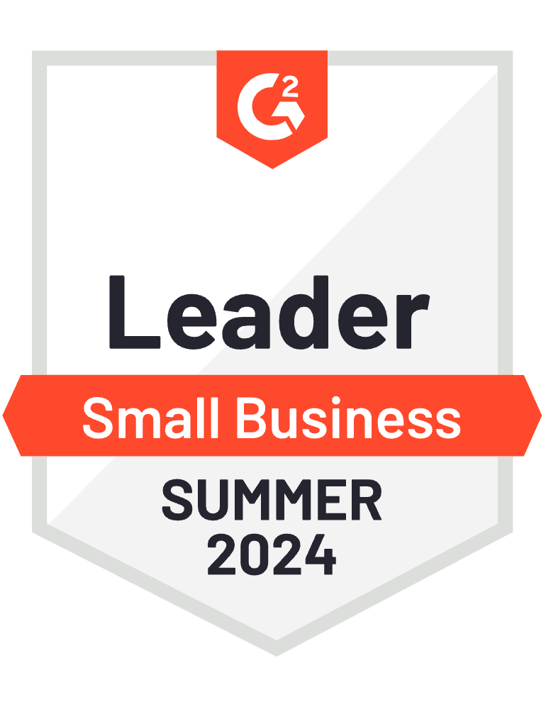 G2 badge showing leader small business, spring 2024