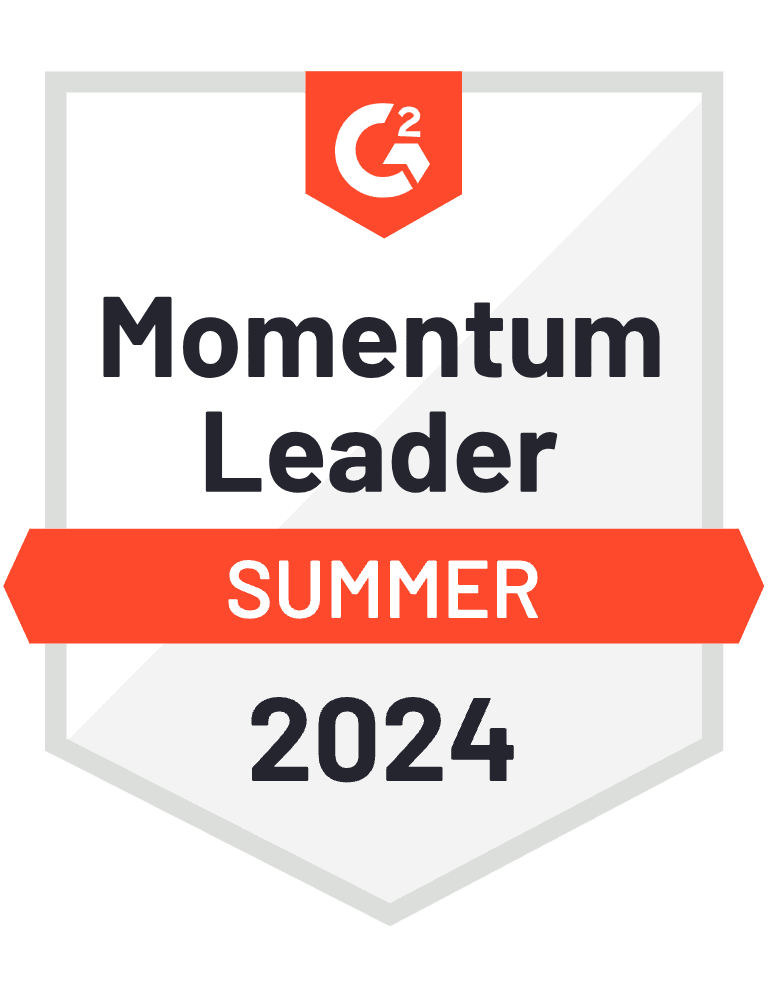 G2 badge showing momentum leader, spring 2024