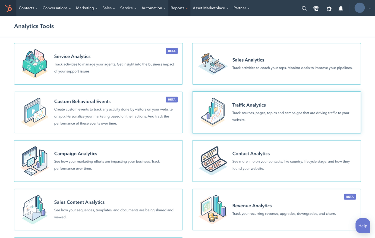 service analytics report navigation screen