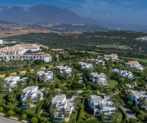 Aerial view of clubhouse and real estate at Finca Cortesin