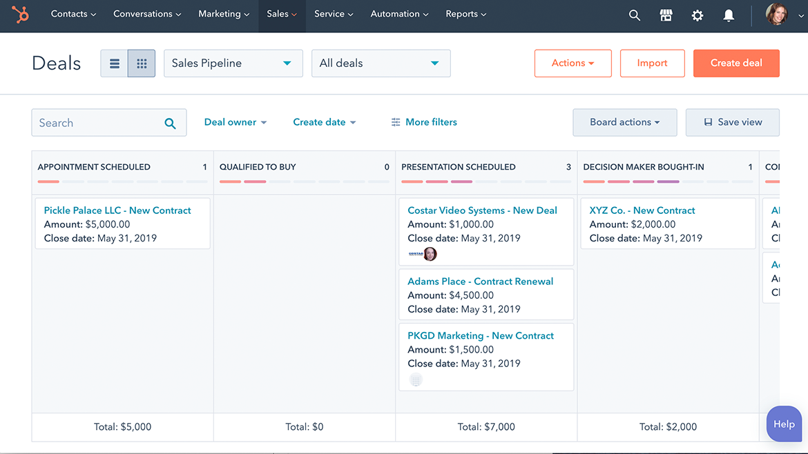 Deals dashboard in Sales Hub Starter